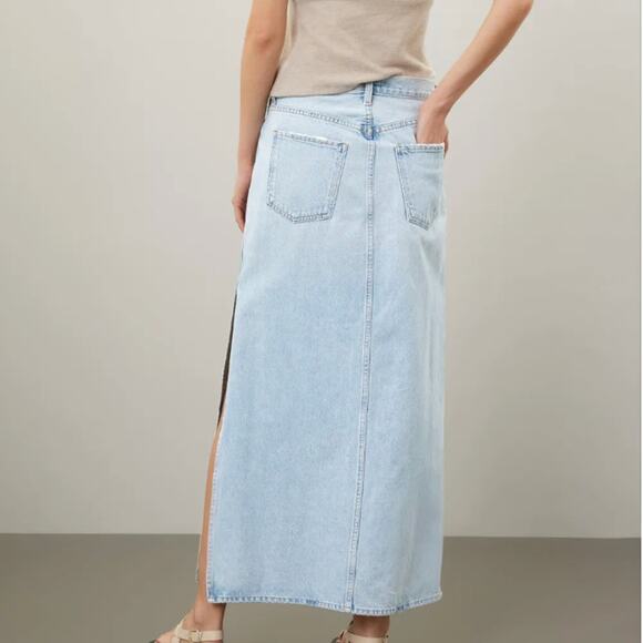 Agolde Denim Maxi Skirt SIZE 27  Jean Slit Western Rigid Country Festival $258 - Picture 2 of 13
